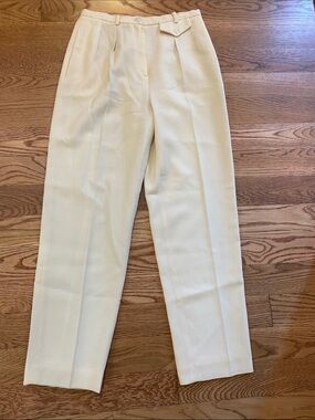 Petite Sophisticate Cream High-Rise Pleated Trousers